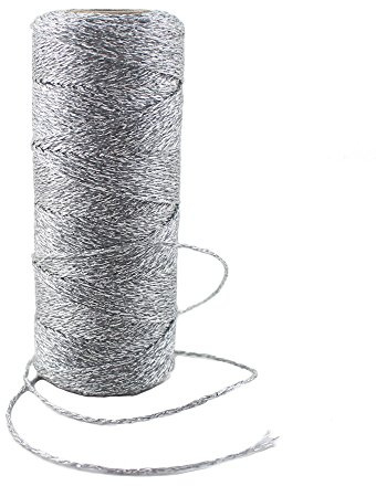 Ipalmay Bobine de ficelle métallique de boulanger 100 m Triple épaisseur pour bricolage, loisirs créatifs ou emballage cadeau Taille unique Argenté.