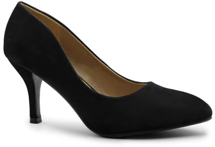 Womens Ladies Low MID HIGH Kitten Heel Pumps Pointed Toe Work Court Shoes Size (UK 8 / EU 41 / US 10, Black Suede)