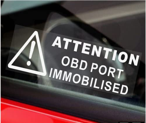 Platinum Place 5 x Stickers OBD Port Immobilsed Security Signs Car Window Warning WHITE onto CLEAR Van Lorry Truck On Board Diagnostics Port Disabled 87mm x 30mm
