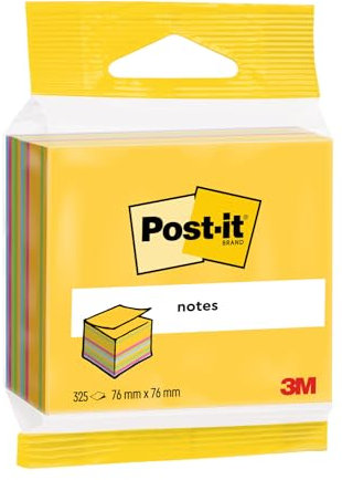 Post-it Notes Cube, Ultra Colours, 1 Pad, 76 mm x 76 mm, 325 Sheets - Extra Sticky Notes for Walls, Monitors and Fridge