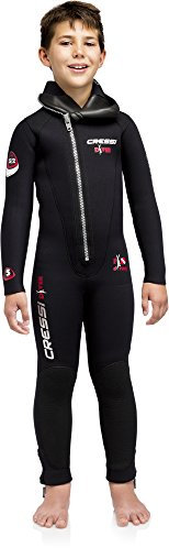 Cressi Diver Jr All-in-One - Einteiliger Ultrastretch Neoprenanzug zum Tauchen, Junior 5mm, Schwarz/Rot, XXS (10/11 Jahre)