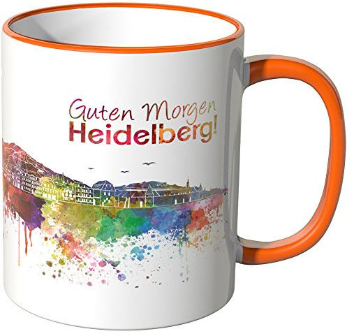 WANDKINGS® Tasse, Schriftzug Guten Morgen Heidelberg! mit Skyline - ORANGE