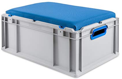 aidB Eurobox NextGen Seat Box, blau, (600x400x265 mm), Griffe offen, Sitzbox mit Stauraum und abnehmbarem Kissen, 1St.