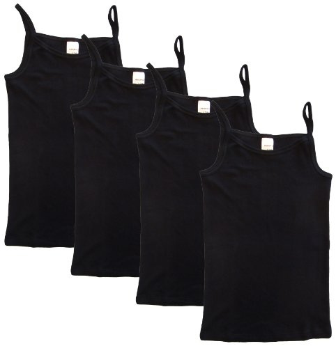 HERMKO 2460 4er Pack Mädchen Träger Top, Unterhemd aus Bio-Baumwolle, Farbe:schwarz, Größe:92