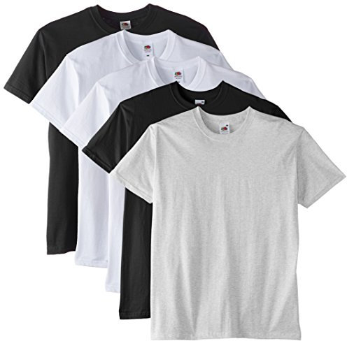 Fruit of the Loom Men's Super Premium Short Sleeve T Shirt, White/White/Black/Black/Ash, L UK