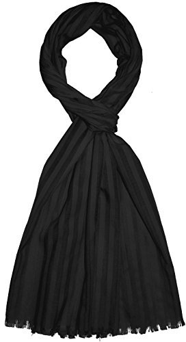 Lorenzo Cana Herren Schal aus feinster Baumwolle mit Seide aufwändig jacquard gewebte dezente Web Streifen Naturfaser Schaltuch Tuch schwarz black 55 cm x 180 cm - 8922711