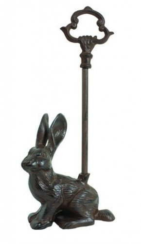 Sitting Rabbit Bunny Door Stop Porter with Handle, Rustic Cast Iron, 16-inch