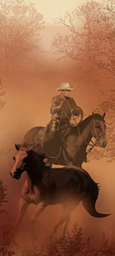 Bilderdepot24 Türtapete Cowboy mit Pferden 90 x 200 cm - einteilig Türaufkleber Türfolie Türposter - Wilder Westen Pferd braun sephia
