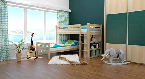Etagenbett/Spielbett Phillip Buche massiv Natur mit Regal, inkl. Rollrost - 90 x 200 cm, teilbar