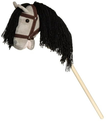 Teddykompaniet Graues Plüsch-Stockpferd mit braunen Zügeln, 80 cm – Realistisches Spielvergnügen für kleine Pferdeliebhaber