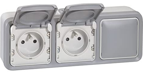 Legrand - Toma de corriente doble 2P+T 16A + persiana de superficie Plexo completa - Gris