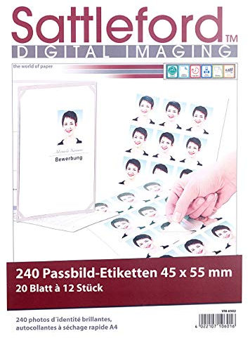 Sattleford Laser-Etiketten: 240 Bewerbungsfoto-Etiketten hochglänzend 45x55 mm (Gefrieretiketten, Aufkleber, Druckerpapier)