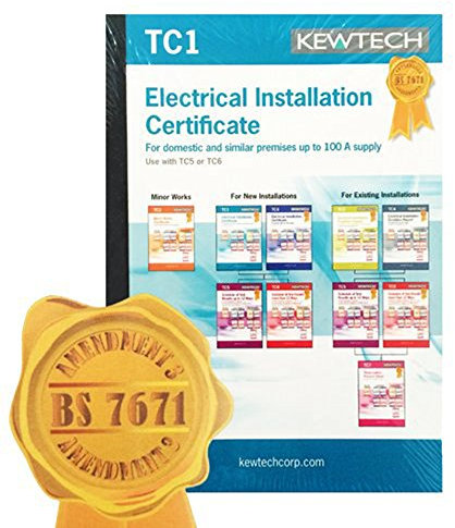 Kewtech TC1 - AMENDMENT 3 COMPLIANT Electrical Installation Certificate Book, Contains 10 Certificates (4 Pages Per Certificate), Contains Carbon Copies For Customer And Contractor Use, Must Be Accompanied With TC5 Or TC6