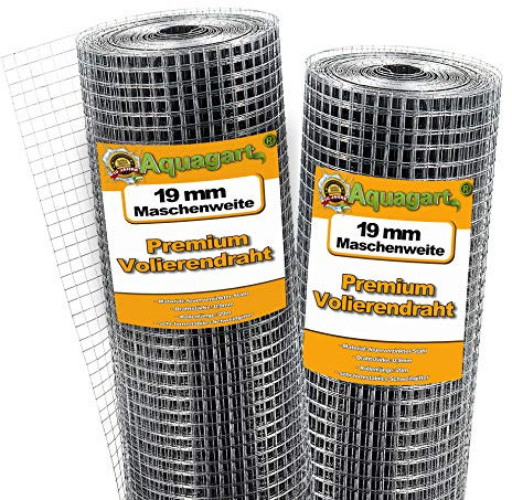 Aquagart® Volierendraht 140m x 1m, Drahtgitter Hasendraht Maschenweite 19mm, verzinkter Maschendraht-Zaun, Robustes Schweißgitter