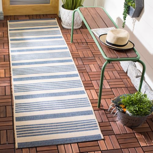 SAFAVIEH Courtyard Outdoor Runner Rug 2'3x8', Beige & Blue CY6062-233