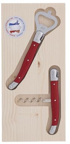 Jean Dubost JD97252.RED Laguiole Tire-bouchon et ouvre-bouteille avec poignées en acier inoxydable