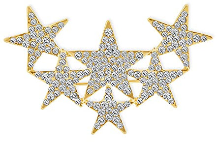 Große Große Aussage Mode Himmlisch Patriotisch Usa Amerikanischer Rockstar Funkelnde Sechs Kristallsterne Schal Brosche Anstecknadel Für Frauen Teenager Vergoldet