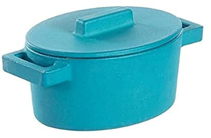 Sambonet 51638A13 Terra.Cotto Cast Iron Ovale Kasserolle mit Deckel, Gusseisen, Light Blue, 13 x 10 x 7.2 cm