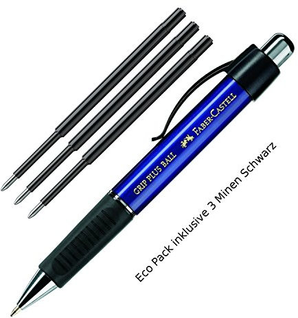 Faber-Castell - Kugelschreiber GRIP PLUS BALL Metallic Blau, Mine: M, inklusive 3 Ersatzminen Schwarz