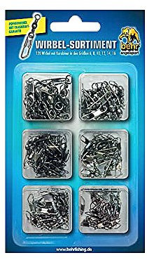 Angel Wirbel Sortiment Tönnchenwirbel Karabinerwirbel Karabiner Angelwirbel Set (Wirbel mit Karabiner)