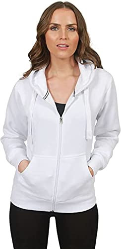 H&F Girl Women Ladies Plain Full Sleeve 2 Pocket Zip Up Plus Size Fleece Hoodie Jacket Cardigan Winter Top Plus Size XL XXL XXXL 8-22 ** 21 Colors ** (L, White, l)