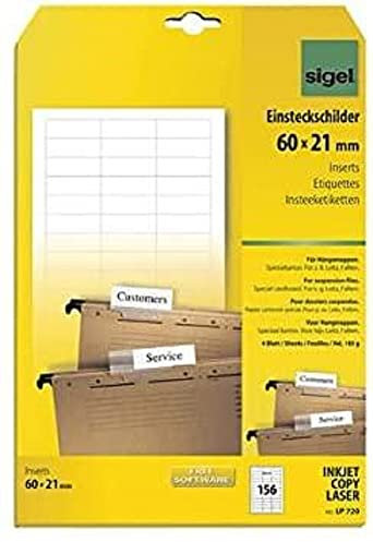 SIGEL LP720 Blankoschilder für Hängeregistratur weiß (A4, 156 Stück, 60x21 mm) für Leitz/Falken