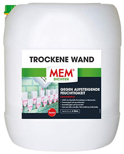 MEM System Trockene Wand Injektionsflüssigkeit, Dauerhafte Horizontalsperre für alle Mauerwerke, Innen und außen anwendbar, Porenverengend und wasserabweisend, 30 l Behälter