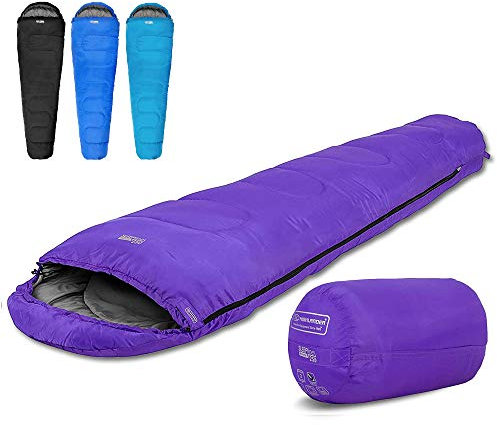 Highlander 2-Jahreszeiten-Schlafsack Sleepline 250 Mummy Schlafsack - Ideal für Camping, Wohnmobilausflüge, Festivals oder Übernachtungen - In vielen tollen Farben erhältlich (violett)