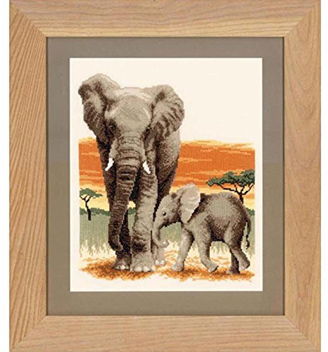 VERVACO Gezählter Kreuzstich Stickpackungen DIY Stickbilder Elefanten unterwegs Wanddekoration Handarbeit Set für Erwachsene Kreatives Handwerk ca. 26 x 30 cm Kreuzstichbilder Set Hausdeko