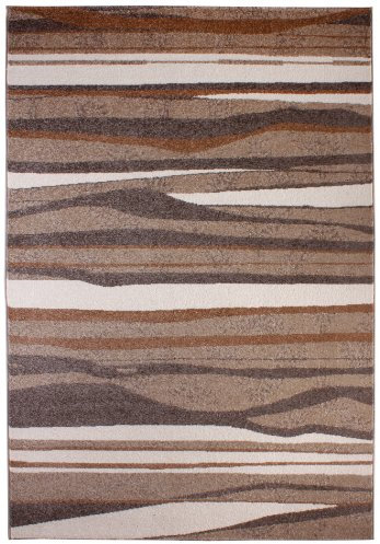 andiamo Webteppich moderner stilvoller Kurzflor Teppich robust und pflegeleicht aus 100% Polypropylen geeignet für Fußbodenheizung und Saugroboter 160 x 230 cm Streifen Braun