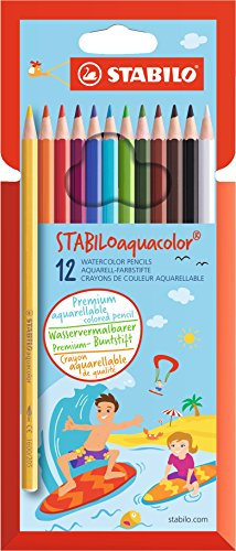 STABILO - Aquarell-Buntstift - aquacolor - 12er Pack - mit 12 verschiedenen Farben