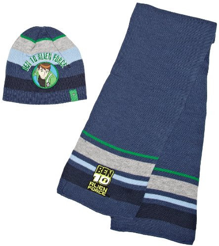 Ben 10 Jungen Mütze, Schal & Handschuh-Set Gr. Medium, Blau - Blau