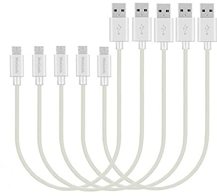 MaGeek® [Confezione da 5 0,3m Premium Micro USB Cavi ad alta velocità USB 2.0 di Sincronizzazione e Ricarica Cavi per Samsung, HTC, Sony, Motorola, LG, Google, Nokia e More (Bianco)