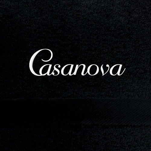 Badehandtuch mit Namen Casanova bestickt, 70x140 cm, schwarz, extra flauschige 550 g/qm Baumwolle (100%), Handtuch mit Namen besticken, Badetuch mit Bestickung