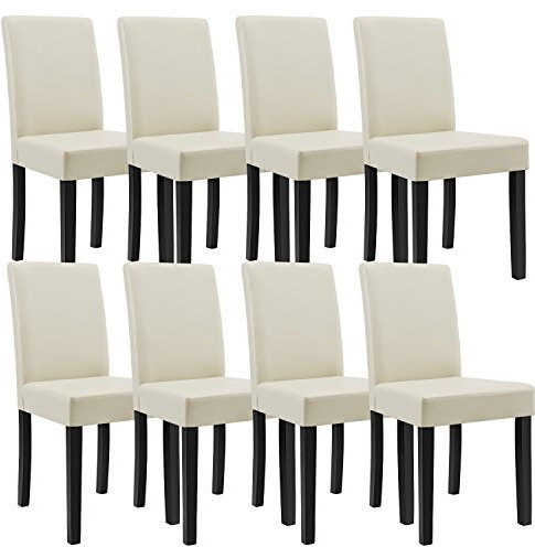 [en.casa] 8er Set Polsterstühle Creme mit Massivholzbeinen Stühle in Kunstlederbezug Esszimmer-Stuhl Hochlehner Küchenstuhl