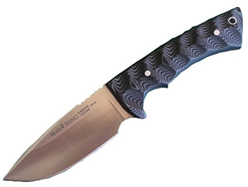 ELECTROPOLIS Jagdmesser Muela Rhino mit Kydexscheide Schwarz, Onesie, schwarzes Micarta Griff Sandvik Stahlklinge 10 cm + 14C28N Zweck Geschenkkarte