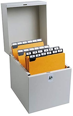 Exacompta 54711E Karteikassette Metalib für bis zu 500 Karteikarten DIN A7 hoch Tragegriffe vorne und hinten grau Karteikasten