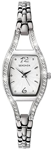 Sekonda Ladies Cubic Zirconia Set Rectangle Dial Bracelet Watch 4191