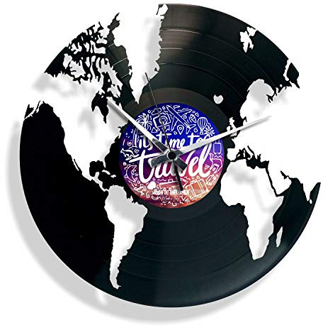 DISCOCLOCK Shallplattenuhr World - Lautlos Wanduhr, einfach aufzuhängen. 100% Made in Italy Handwerkliches Produkt