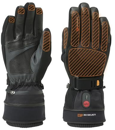 30seven, Gants Chauffants pour Hommes et Femmes avec Batteries Rechargeables au Lithium, imperméable au Vent et à l'eau, conçu pour Le Ski et Les températures extrêmes, Doigts Chauds, Noir, 7, XS