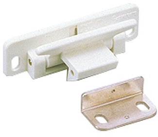 LAMP 51027 Hebelverschluss LL-66-WT Möbel Türverriegelung für Türen ohne Griffe und Knöpfe, Kunststoff poliert, weiß, innen