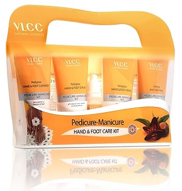 VLCC Pedicure - Manicure Hand & Foot Kit - 150g + 60ml | Remove Dirt, Impurities & Dead Skin Cells | Softens and Nourishes Hand and Feet | Combo of Oil, Cleanser, Scrub, Cream, Anti tan pack
