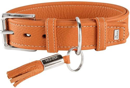 HUNTER CANNES Hundehalsband, Leder, Nappaleder, weich, edel, elegant, 60 (M-L), orange