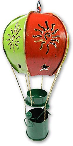 Hot Air Balloon Hanging Metal Ornament Tea Light/Candle Holder - Vintage Multicoloured, 25cm with Sturdy Hook - Detailed Balloon & Basket Design - Unique, Handmade Candle Holders - Garden & Home Decor
