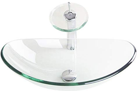 HomeLava Lavabo Vasque en Verre Trempé Transparent avec Robinet Cascade à poser la salle de bain