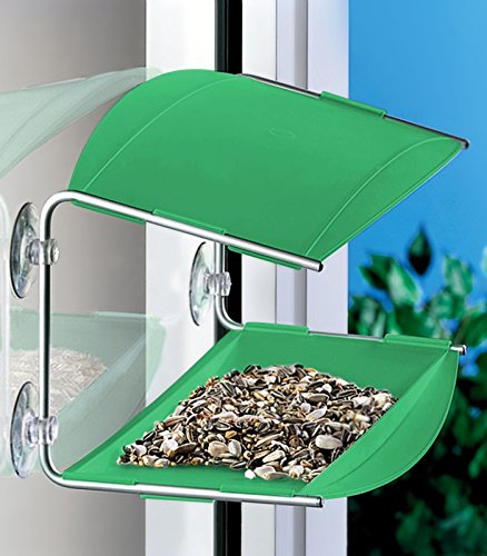 Radius Vogelhaus Piep Show - Grün, Vogelhaus fürs Fenster mit 4 Saugnäpfen, Futterhaus aus Kunststoff & Aluminium, Vogelfutterstation, 30x16x16cm