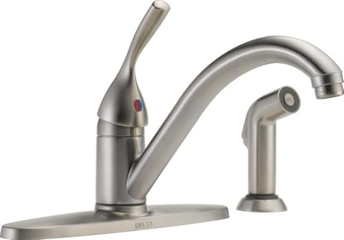 Delta 400-SS-DST - Grifo de cocina clásico de una sola manija con pulverizador lateral a juego, inoxidable