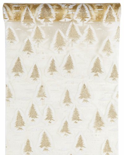 Santex Goldenes Tischband mit Tannenbäumen weihnachtliche Tischdekoration