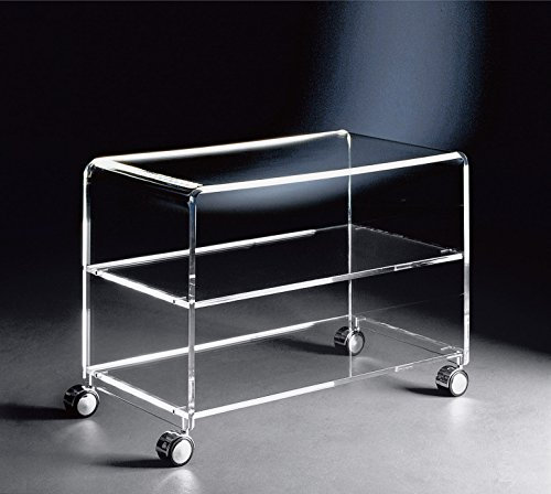 HOWE-Deko Hochwertiger Acryl-Glas TV-Wagen/TV-Tisch mit 4 verchromten Rollen, klar, 63 x 38 cm, H 48 cm, Acryl-Glas-Stärke 10/12 mm