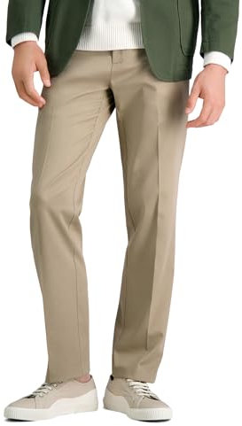 Haggar Men's Premium No Iron Khaki Straight Fit & Slim Fit Flat Front Casual Pant, Khaki, 32W x 34L
